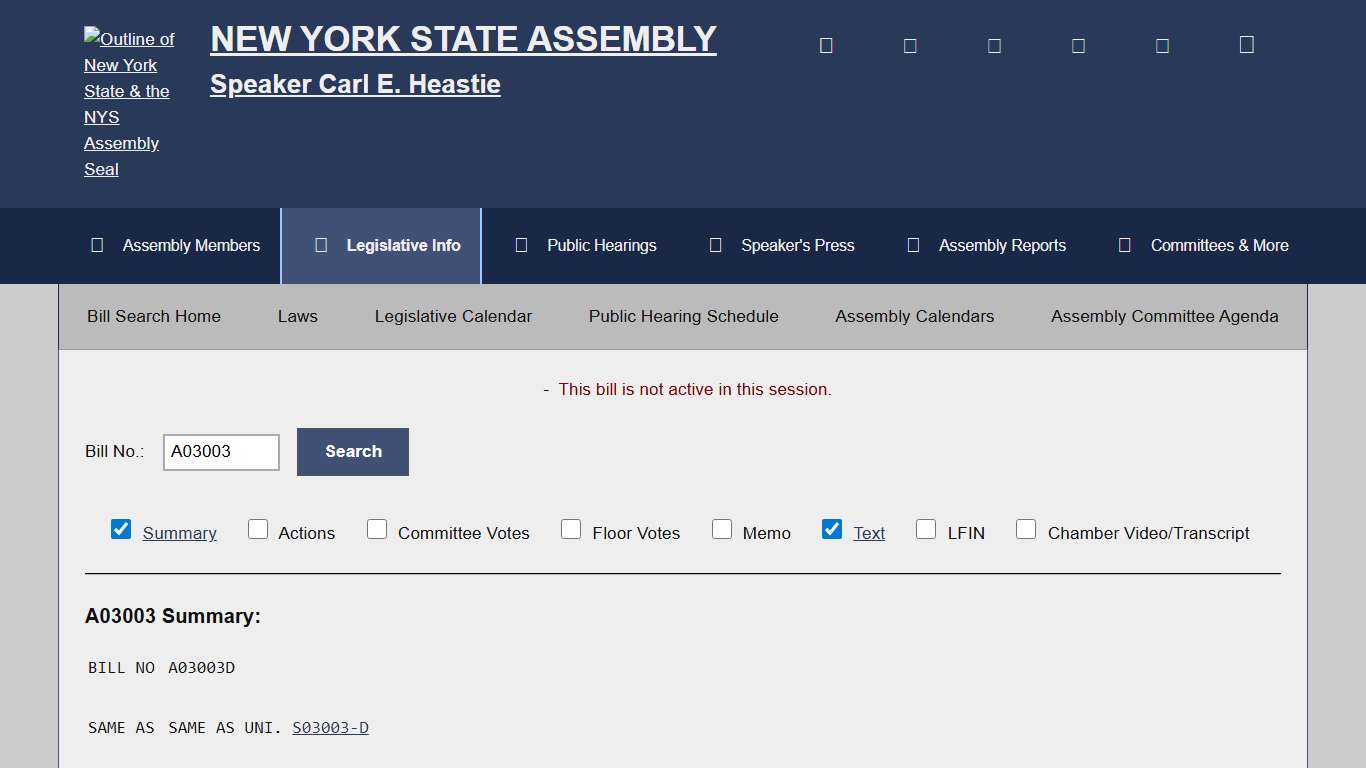 Bill Search and Legislative Information | New York State Assembly